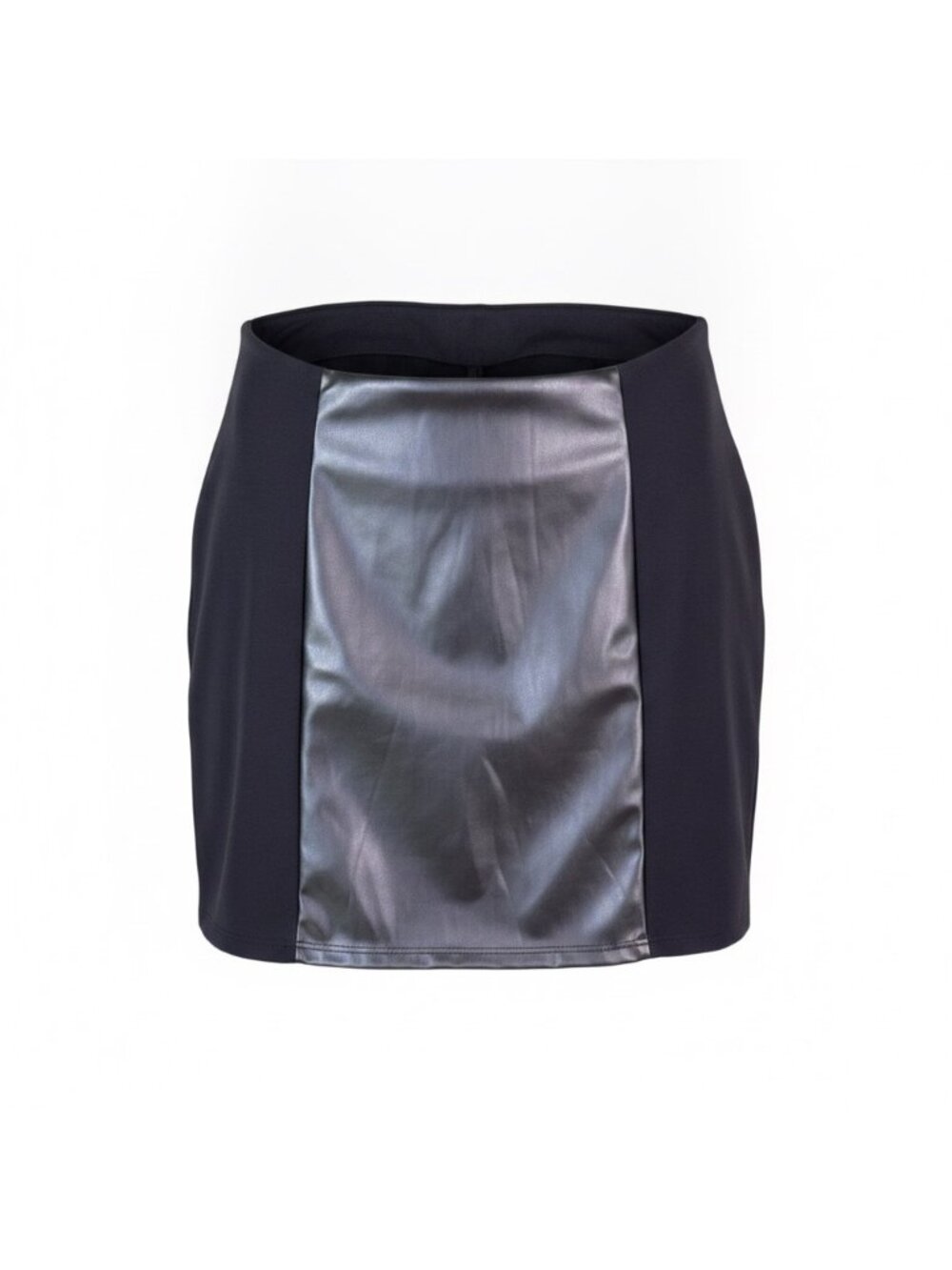 Ashley Stewart Womens Black Faux Leather Panel Mini Skirt Size 14/16